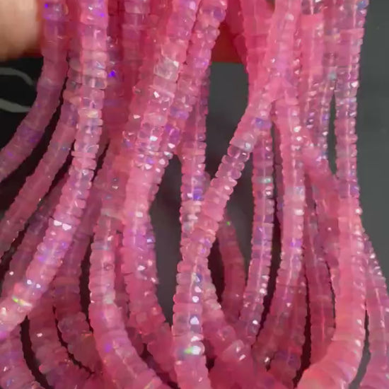 Pink Ethiopian opal fire Opal Welo Opal Faceted  Heishi sweet pink roundel 4.5-6.5mm AAA quality fiery Opal bead 15” Full  strand
