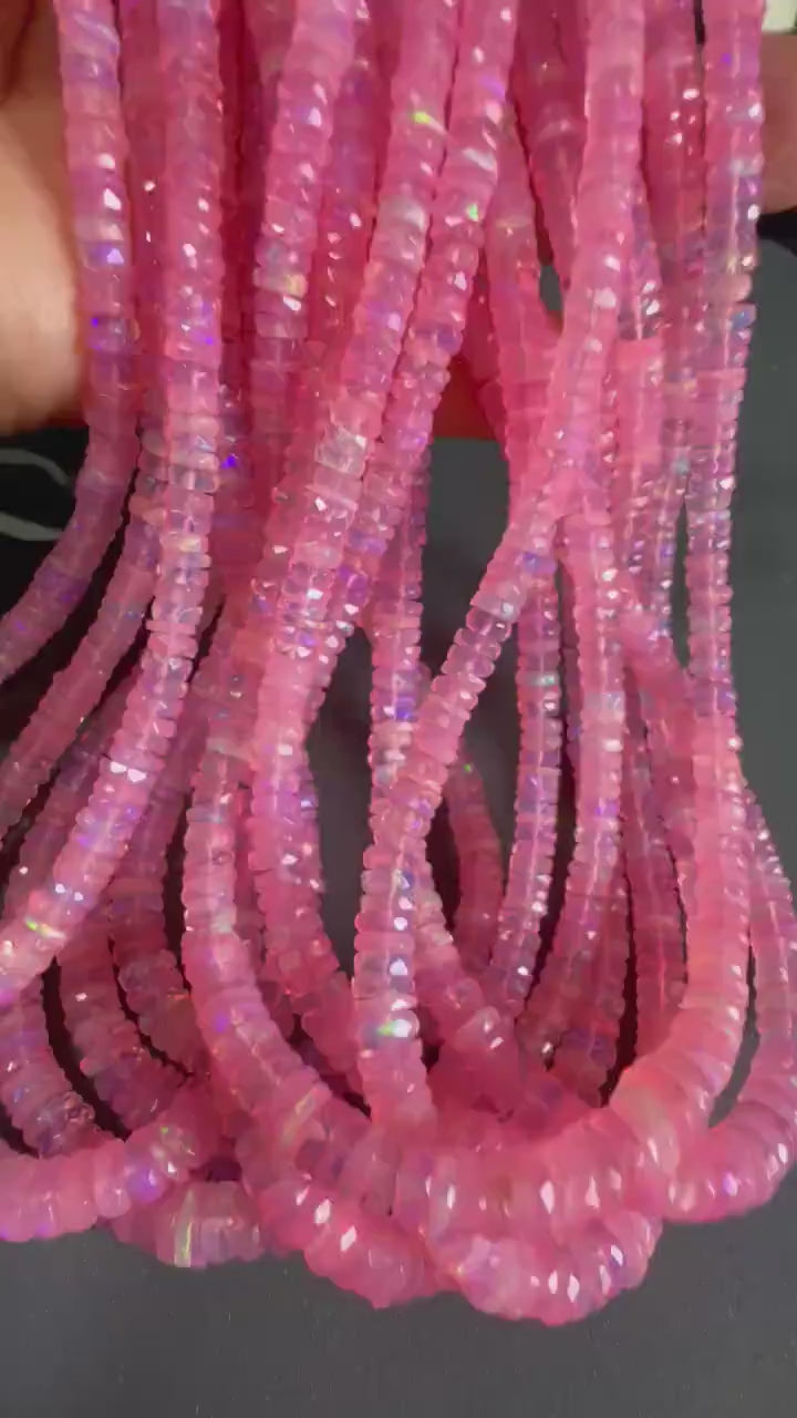 Pink Ethiopian opal fire Opal Welo Opal Faceted  Heishi sweet pink roundel 4.5-6.5mm AAA quality fiery Opal bead 15” Full  strand