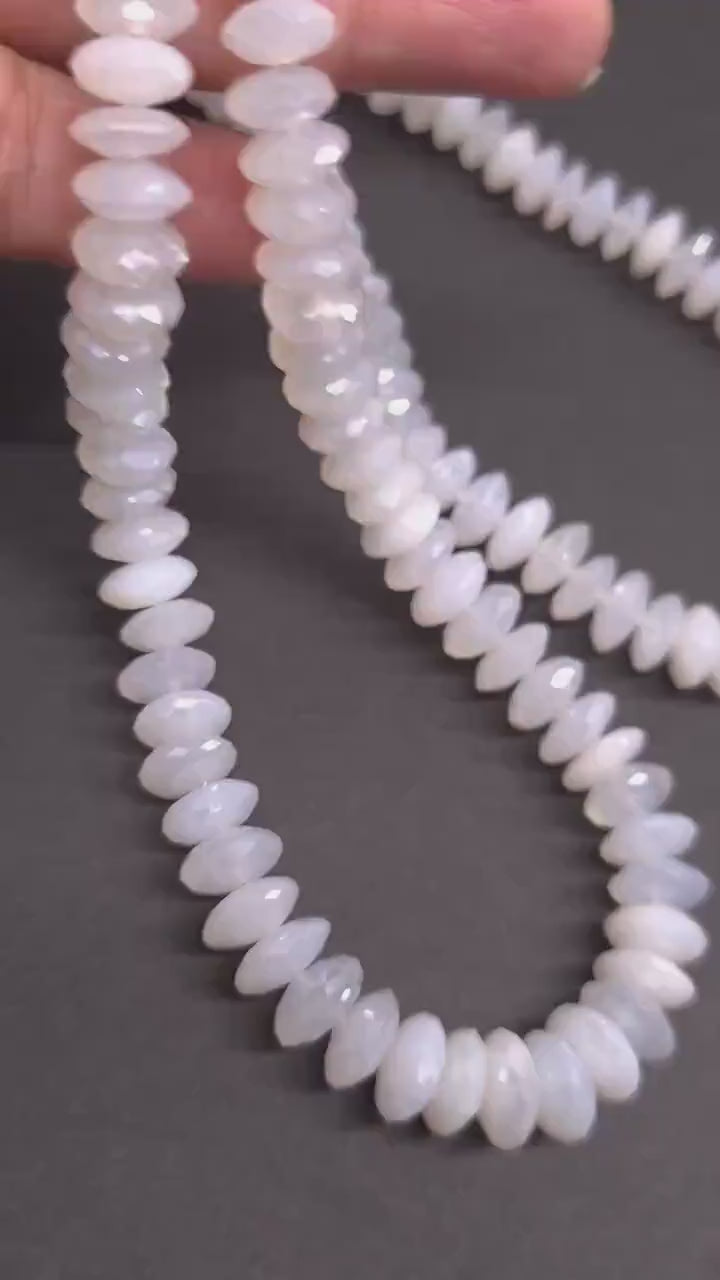Natural Mystic Moonstone German Cut Graduated Faceted Rondelle Gemstone 17" Necklace
