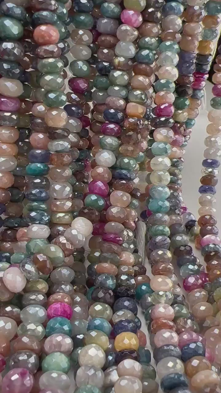 Natural multi Moonstone mystic faceted roundel,8mm AAA quality  jewelry making beads, 6" , 12" strand very beautiful rainbow