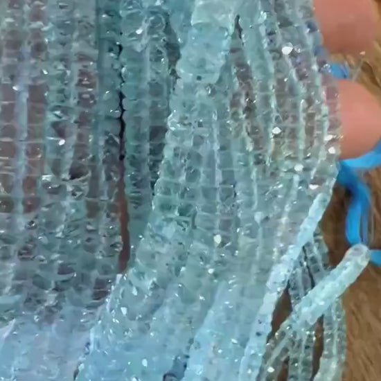 Natural Swiss Blue Topaz Tyre wheel Heishi 5-5.5mm Micro Faceted cut gems AAA ++ clear quality Roundel Rare beads 4" ,8" strand