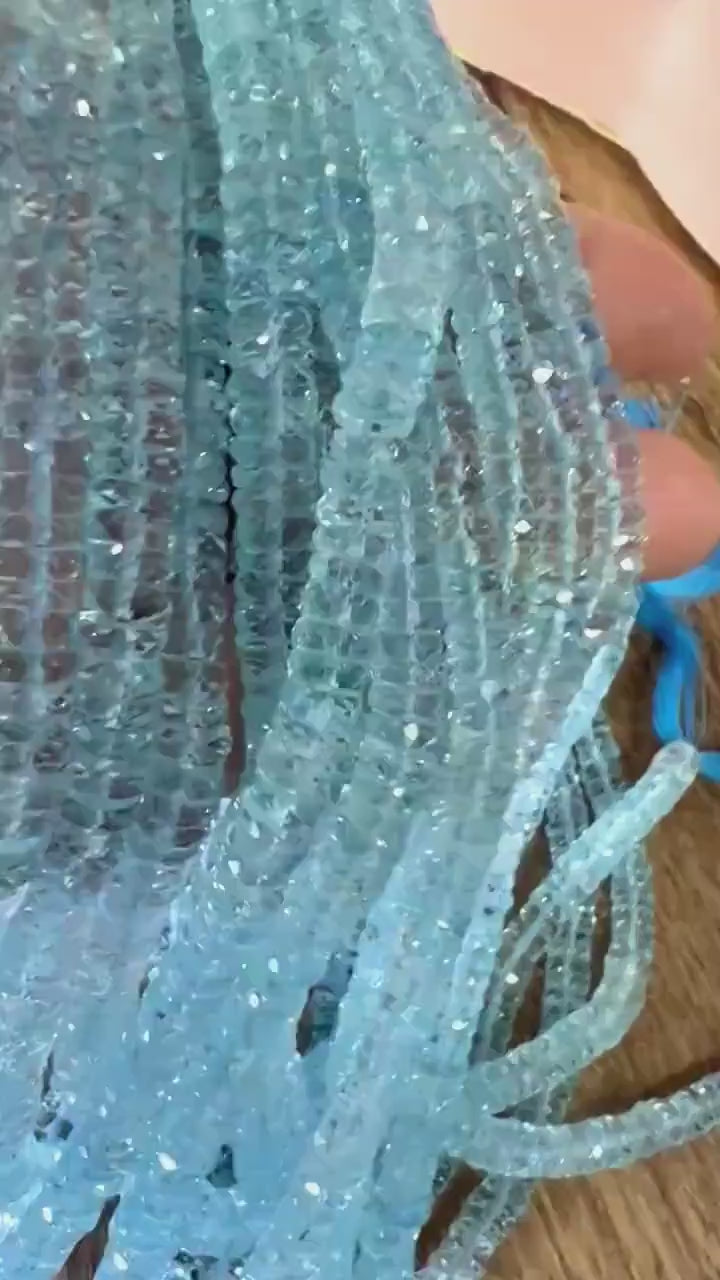 Natural Swiss Blue Topaz Tyre wheel Heishi 5-5.5mm Micro Faceted cut gems AAA ++ clear quality Roundel Rare beads 4" ,8" strand
