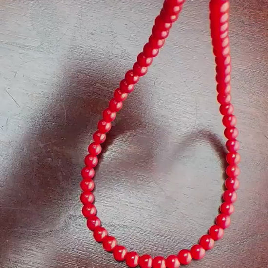 Genuine Red Coral Red Smooth Round  AAA Quality beaded Necklace silver Lobster Clasp, Beach, Boho Gift for her,October Birthstone