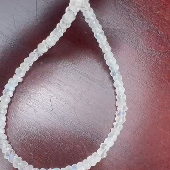 Natural Rainbow Moonstone 4.5-5mmFaceted Roundel 925 Sterling silver Necklace,Choker layering,prom,graduation June Birthstone, Precious Gift