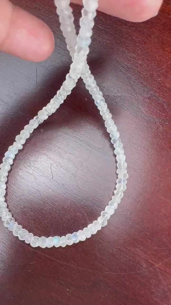 Natural Rainbow Moonstone 4.5-5mmFaceted Roundel 925 Sterling silver Necklace,Choker layering,prom,graduation June Birthstone, Precious Gift