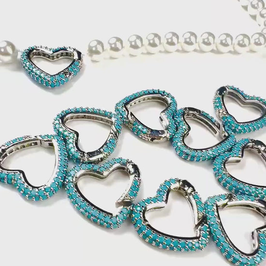 Turquoise Heart shape Carabiner push in open Clasp double sided turquoise setting Jewelry making fancy heart clasp 1pc, 15mm