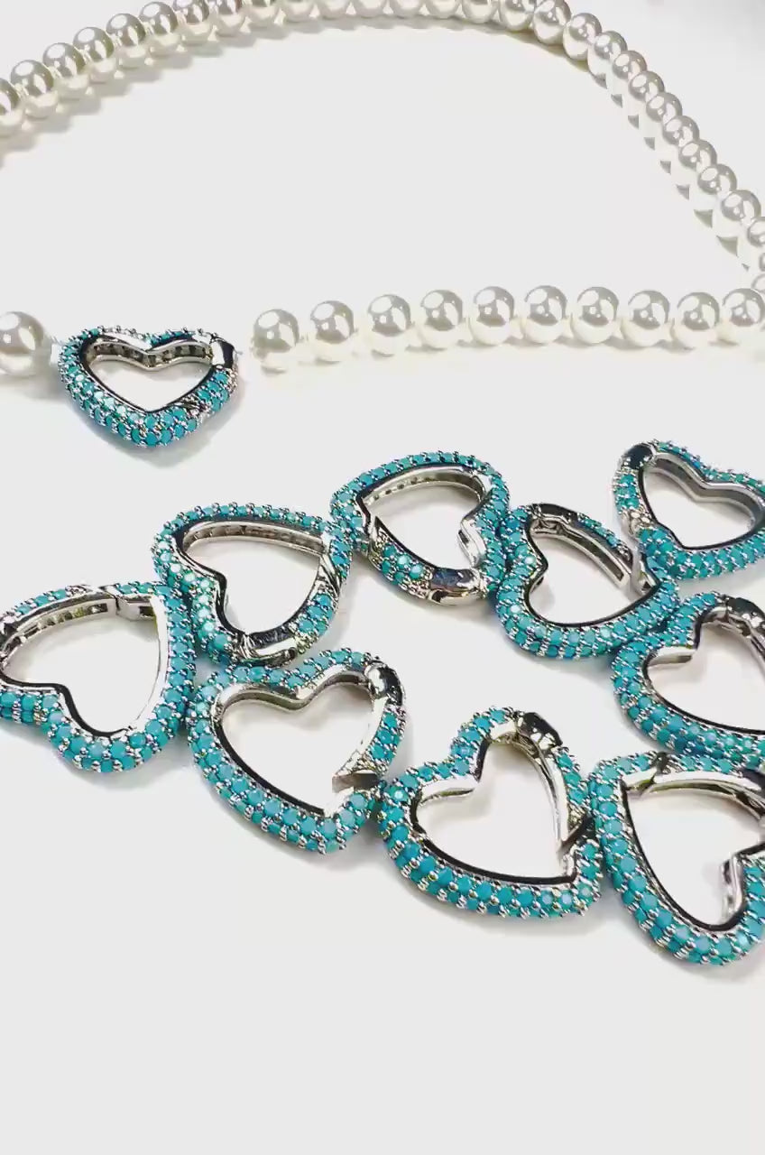 Turquoise Heart shape Carabiner push in open Clasp double sided turquoise setting Jewelry making fancy heart clasp 1pc, 15mm