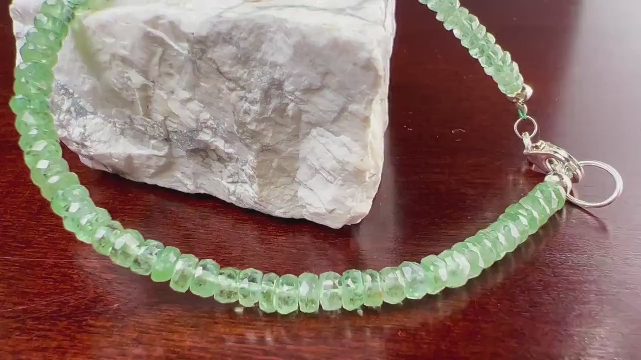Natural Green Kyanite Bracelet, AAA Quality Mint Green Kyanite Faceted 4-4.5mm Roundel, 925 Sterling Silver bracelet gift 6"-10" size.
