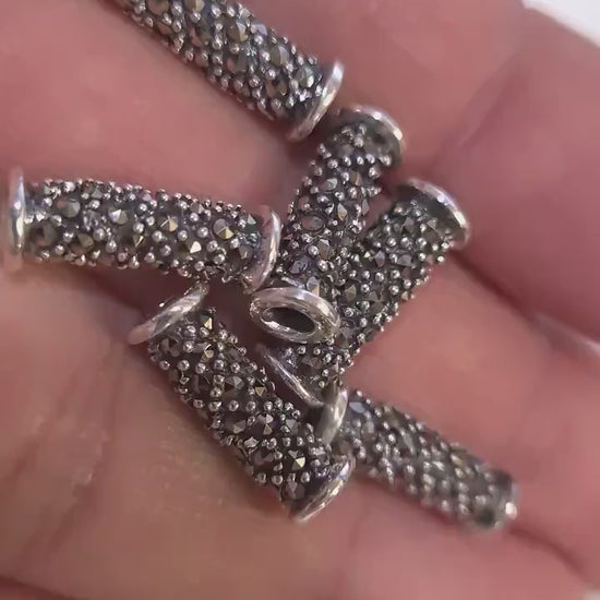 925 Sterling Silver Marcasite curved tube 6x16mm, 2.3mm Inner Diameter, Vintage Antique Handmade Designed jewelry making spacer noodle tube.