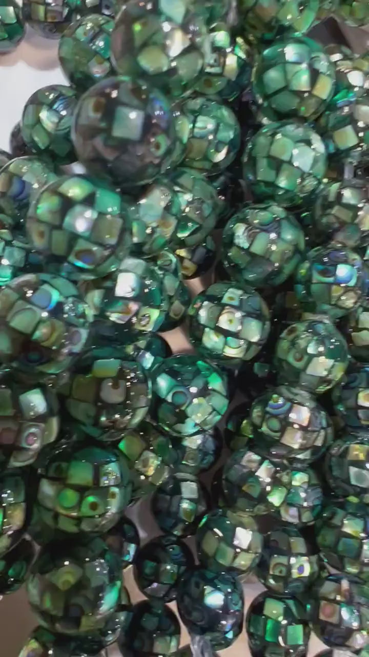 Natural Abalone Paua Shell Disco Ball Mosaic bead for jewelry making  Beautiful blue green natural beads, 8, 10mm 12mm sold by 4 pcs, 8 pcs