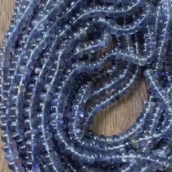 Natural Ombre Iolite Shaded 5-5.5mm large smooth Roundel Iolite rare 6.5” and 13” strand . Beautiful water,Violet blue shaded iolite beads .
