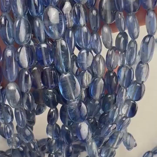 Natural Blue Kyanite Smooth Oval 5.5x7.5-8mm and 6.5x8.5-10mm AAA  quality Jewelry Making Kyanite Beads 7",14"strand