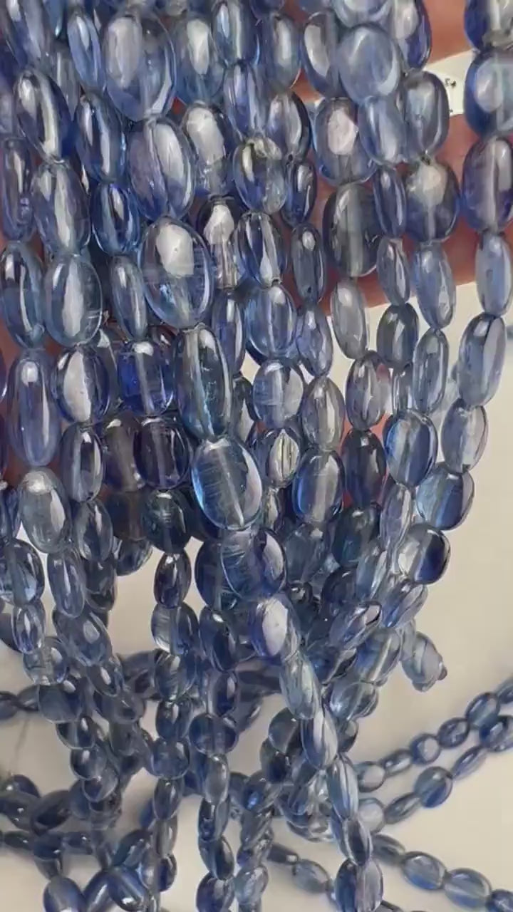 Natural Blue Kyanite Smooth Oval 5.5x7.5-8mm and 6.5x8.5-10mm AAA  quality Jewelry Making Kyanite Beads 7",14"strand
