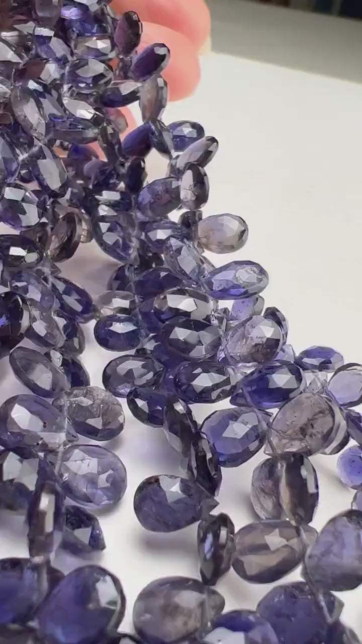 Genuine Iolite Faceted pear Drop Briolette 5.5-7x8-9.5mm Beautiful Rare Gemstone for Jewelry Making Beads, 10, 20Pcs