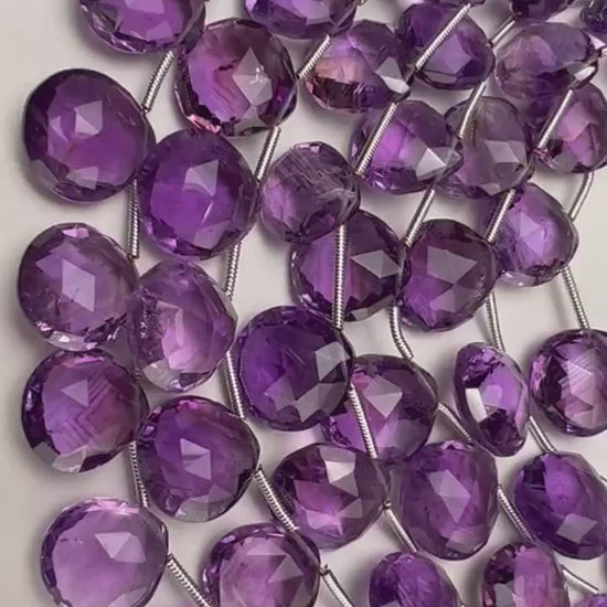Genuine Amethyst cut Faceted AAA clear gem quality Briolette, Graduated Faceted Heart Teardrop 10.5-14mm Amethyst drops.