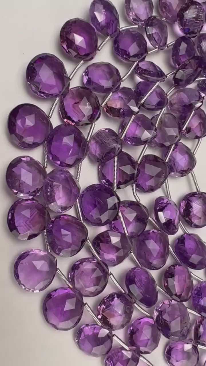 Genuine Amethyst cut Faceted AAA clear gem quality Briolette, Graduated Faceted Heart Teardrop 10.5-14mm Amethyst drops.