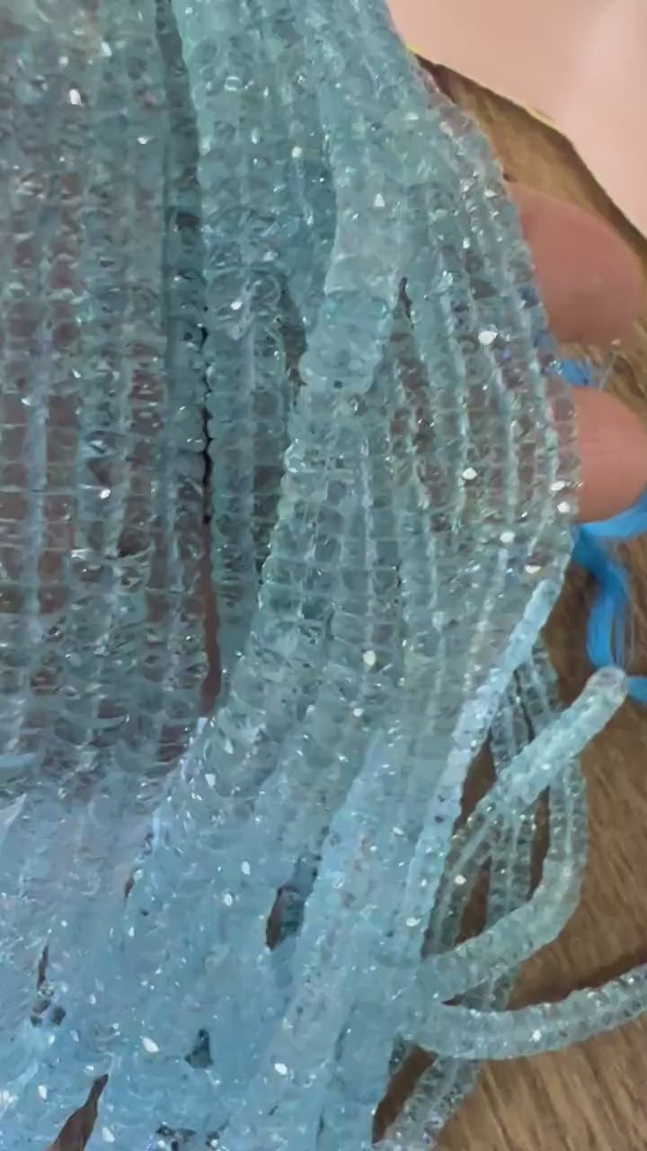 Natural Swiss Blue Topaz Tyre wheel Heishi 6-6.5mm Micro Faceted cut gems AAA ++ clear quality Roundel Rare beads 4" ,8" strand