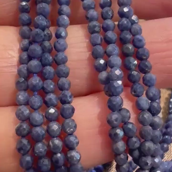 Natural Blue Sapphire Faceted Round 2.5-3mm bead 12.5” full strand for jewelry making Gemstone bead