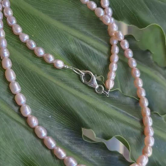 Natural Freshwater Champagne Soft Pink Pearl 4x6 Rice Oval AAA high luster pearl Necklace, Choker, Layering, Minimalist