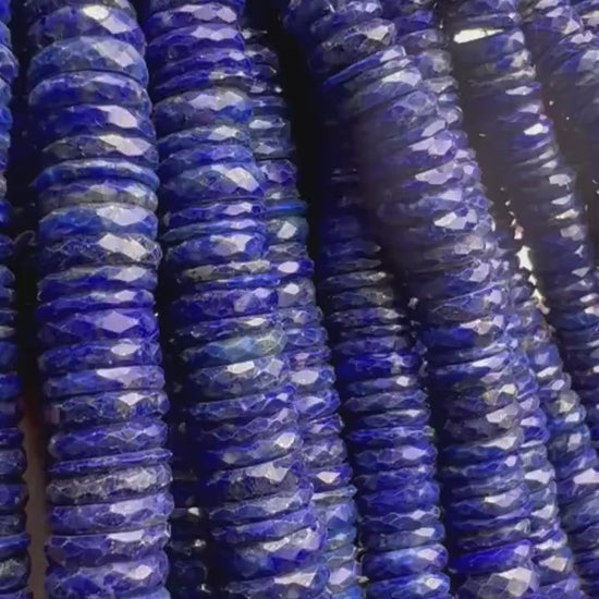 Genuine Lapis Lazuli Faceted Heishi Roundel Washer Beads 7.5” Strand 7.5, 9.5mm size AAA Bright Blue Gold Matrix Natural Lapis