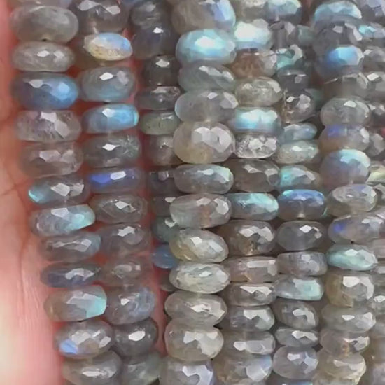 Natural Labradorite Faceted Rondelle in 8", 8.5-9, 9-9.5mm Healing Gemstone Beads