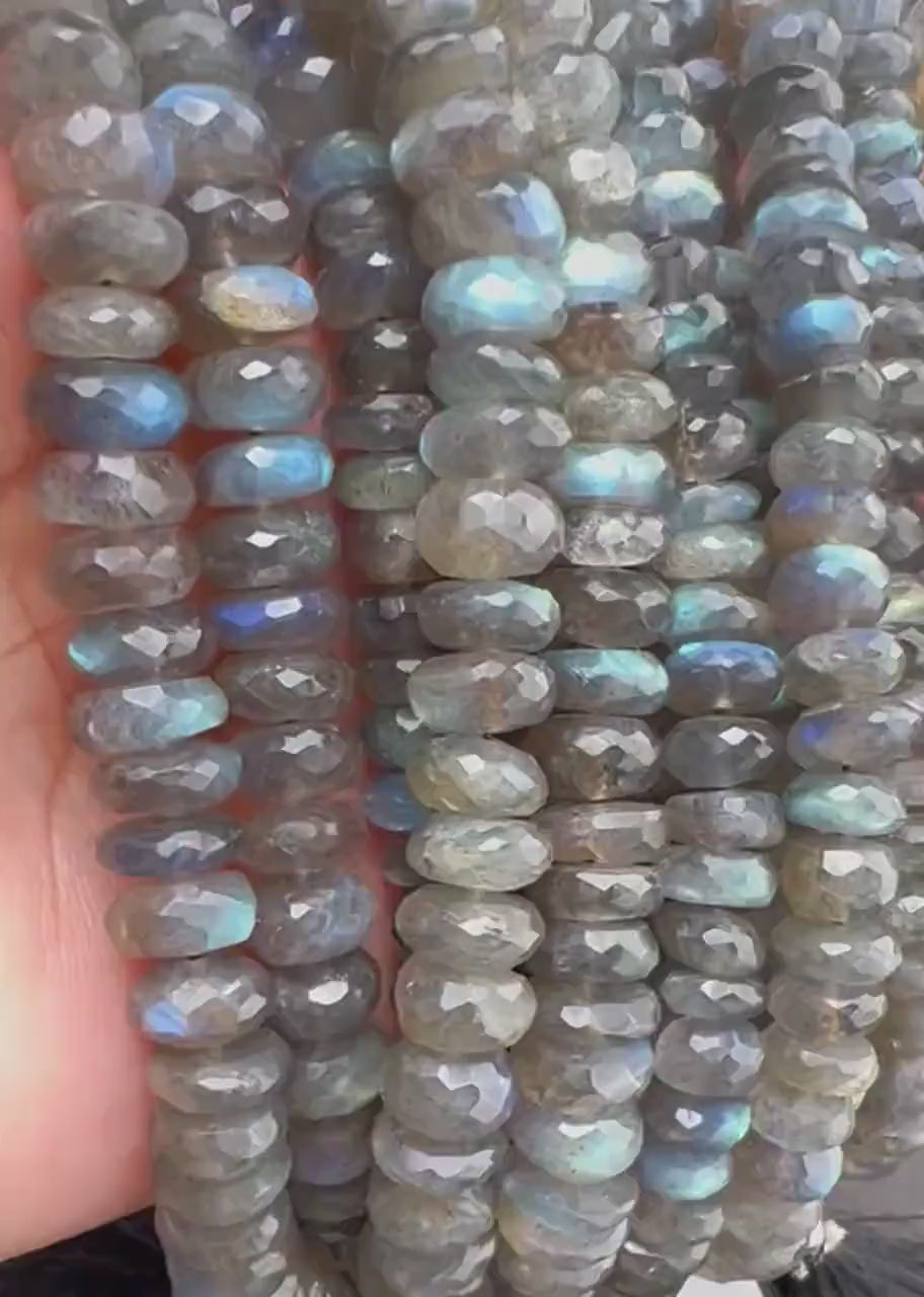 Natural Labradorite Faceted Rondelle in 8", 8.5-9, 9-9.5mm Healing Gemstone Beads