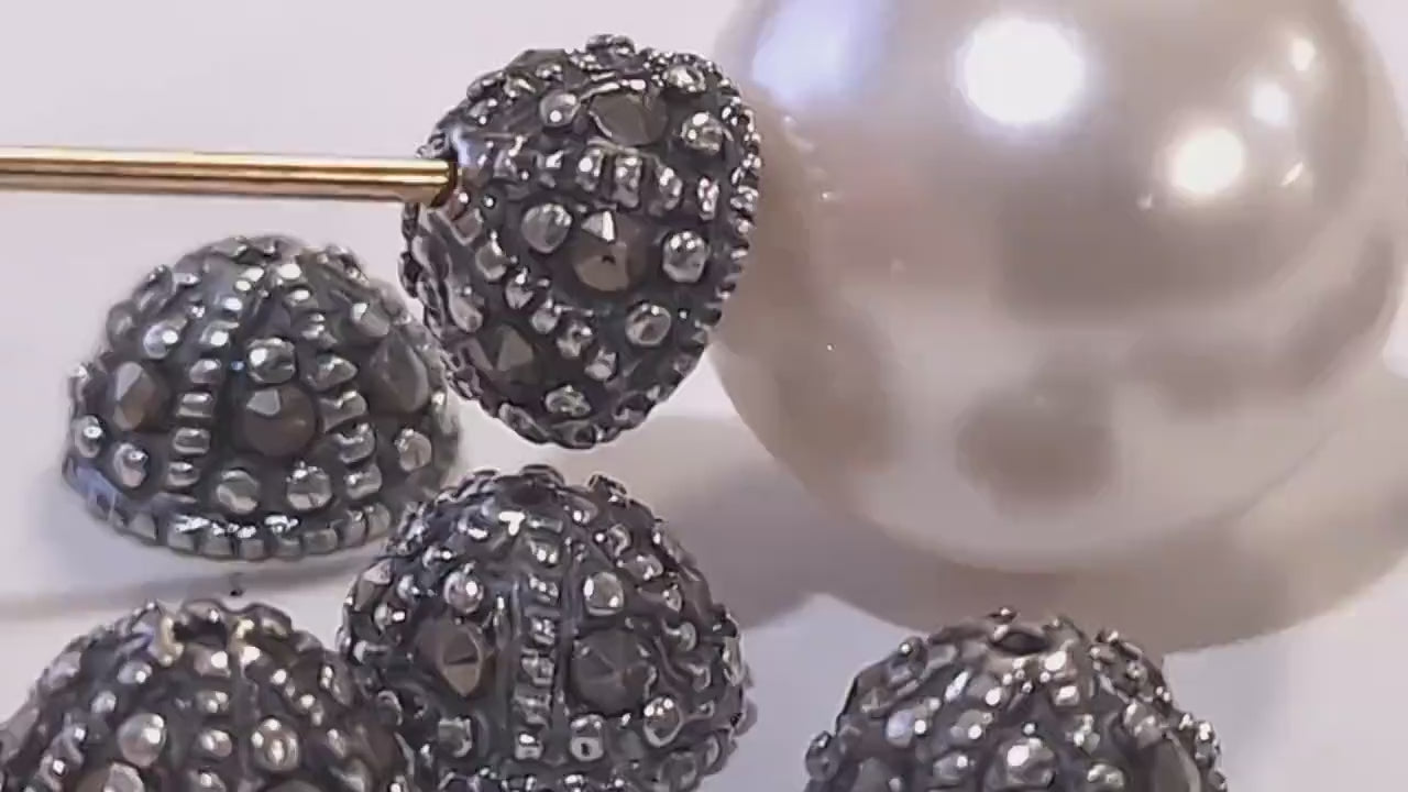 2 pieces Marcasite 925 sterling silver vintage 6.5mm bead cap, jewelry making antique finished Marcasite cap for bracelet necklace earrings