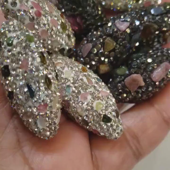 Natural Tourmaline Rhinestone Pave Crystal Black and Silver , gold  Bead, Center Drilled , 15x36mm Sparkly Bead, Spacer or Focal Bead