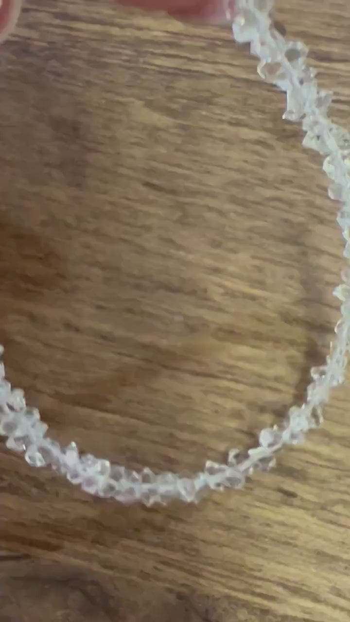 Herkimer Diamond  2x4-3x5mm Raw Beaded Bracelet DoubleTerminated Raw Sparkly Clear AAA High Quality Herkimer Diamond Quartz , precious gift