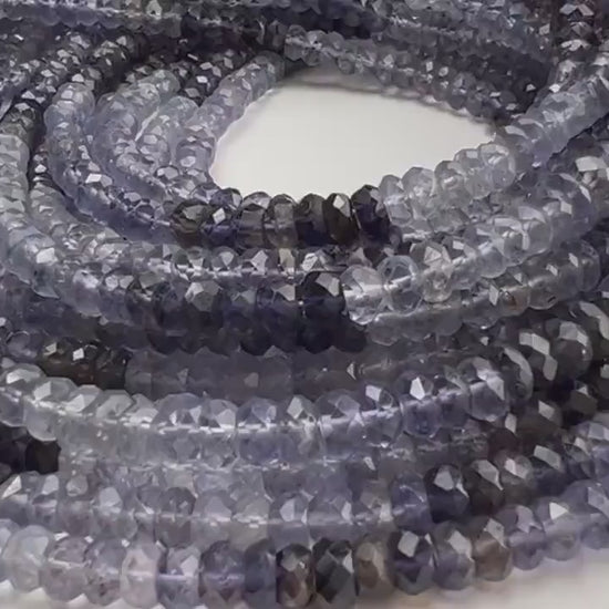 Natural Ombre Iolite Shaded 5mm large faceted Roundel Iolite rare 8" and 16" strand . Beautiful water  blue shaded iolite beads .