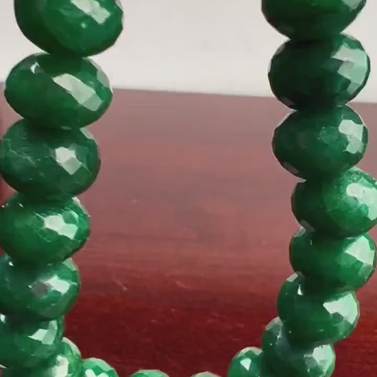 Genuine Zambian Emerald Green 9.5-10mm Large Faceted Roundel Gemstone 18” Necklace with 9" Adjustable thread, May Birthstone, Gift 470 cts