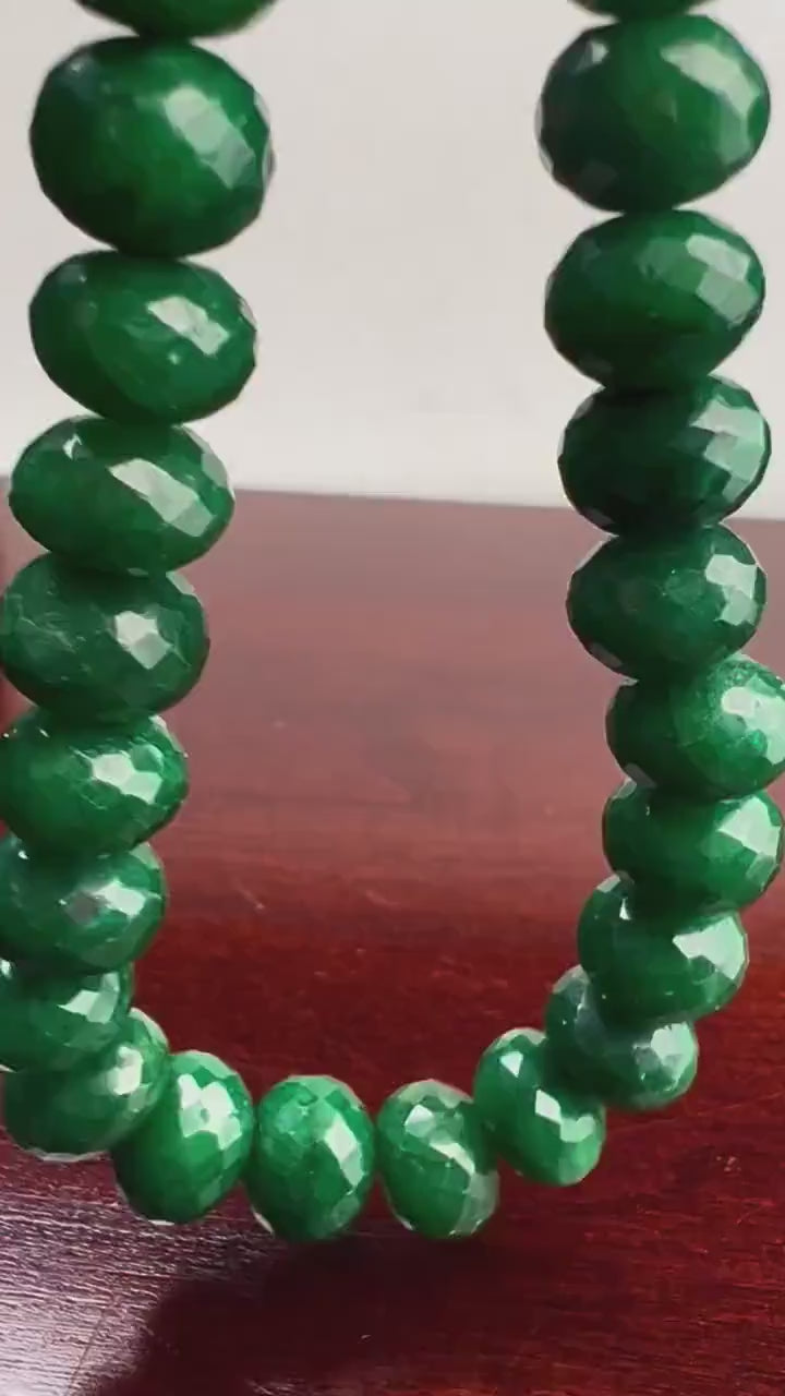 Genuine Zambian Emerald Green 9.5-10mm Large Faceted Roundel Gemstone 18” Necklace with 9" Adjustable thread, May Birthstone, Gift 470 cts