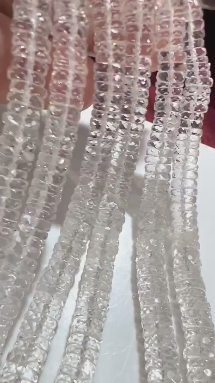 Natural Rock crystal Quartz Faceted heishi wheel tyre roundel micro cut AAA quality jewelry making bead 6.5-7mm in size 7” Strand
