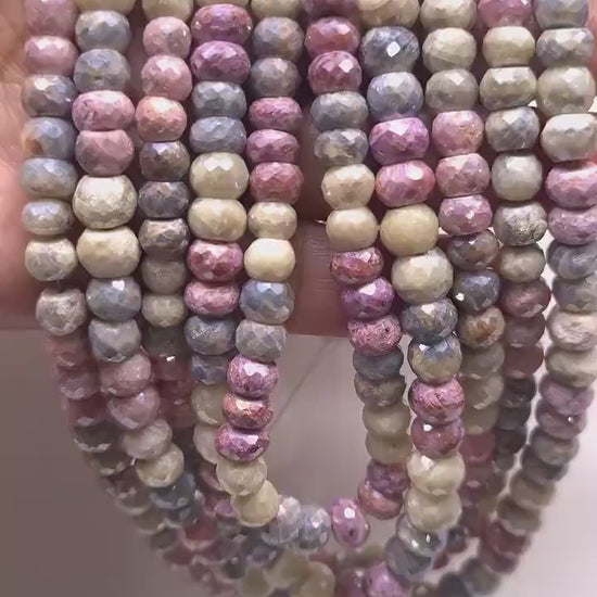 Natural Multi Pink Silverite Sapphire Faceted Rondelle 6.5-8mm, Rare , heavy weight , Jewelry Making Gemstone Beads 3",6",13" Strand