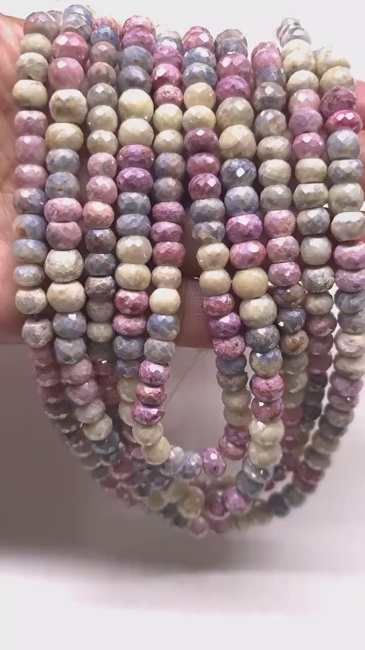 Natural Multi Pink Silverite Sapphire Faceted Rondelle 6.5-8mm, Rare , heavy weight , Jewelry Making Gemstone Beads 3",6",13" Strand