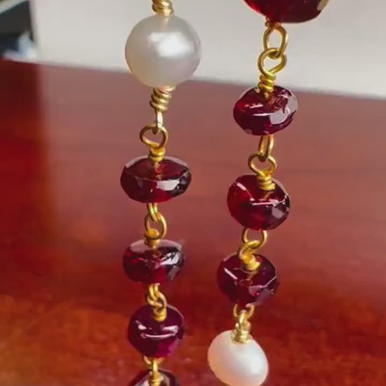 Mozambique Garnet  6mm AAA Roundel Choker wire wrapped handmade Necklace, Freshwater Pearl  Spacer, 14k Goldfilled, January Birthstone