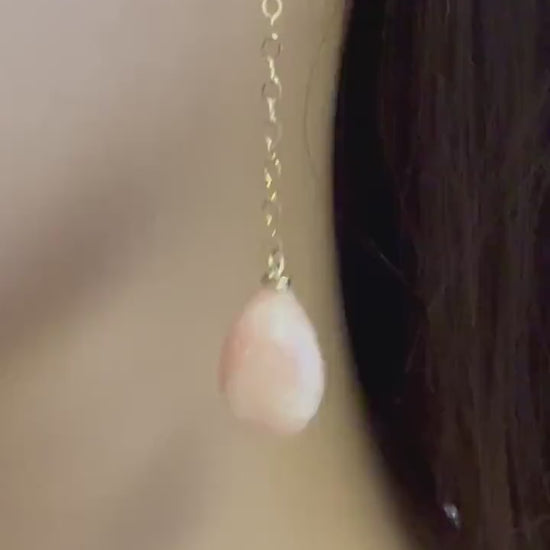 Pink  Opal Dangling Briolette tear Drop 8x12mm with 14K Gold Filled or 925 Sterling Silver Chain & Ear Wire, Soothing Gem
