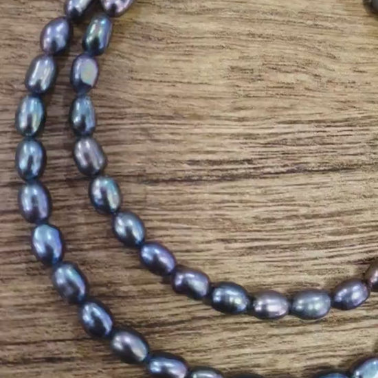Natural Freshwater Peacock Gray Pearl 4x6 Rice Oval AAA high luster pearl in 925 Sterling Silver Necklace, Choker, Layering, Minimalist