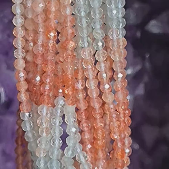 Genuine Oregon Sun Stone faceted Round 3-3.5mmFlashy Beads  Rainbow Sunstone Beads 12" Strand