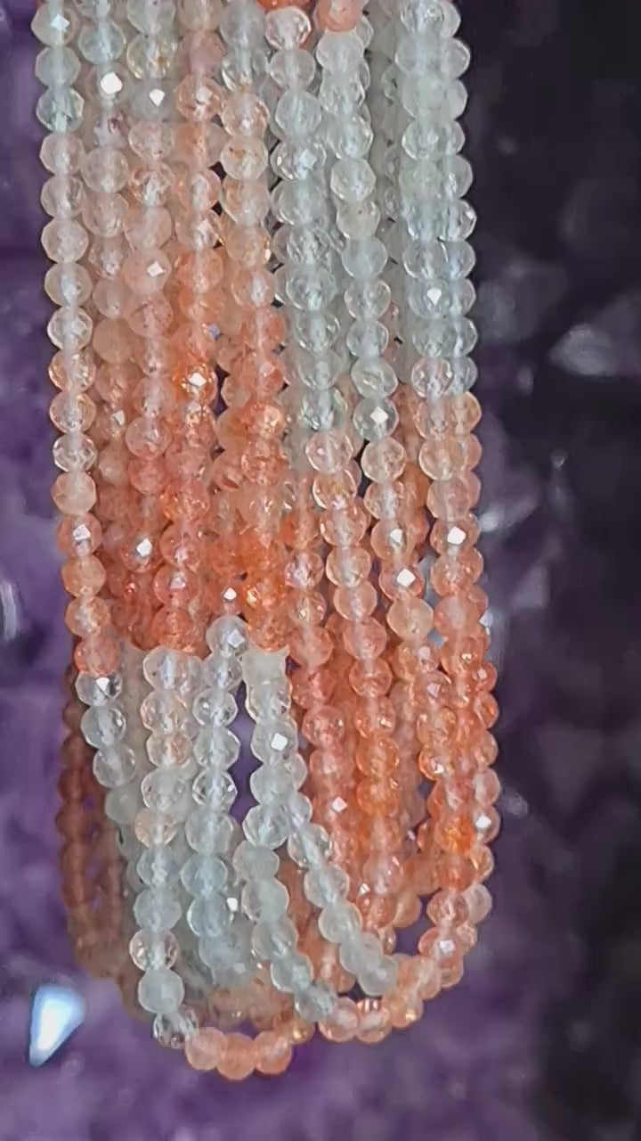 Genuine Oregon Sun Stone faceted Round 3-3.5mmFlashy Beads  Rainbow Sunstone Beads 12" Strand
