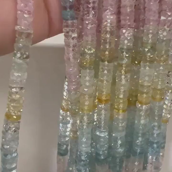 Multi Aquamarine Morganite Necklace, Sterling Silver Heishe Gemstone