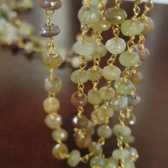 Natural Grossular Garnet, green garnet  6mm large Faceted  Diamond Cut Roundel handmade wire wrapped in 14K Gold Filled  Necklace.