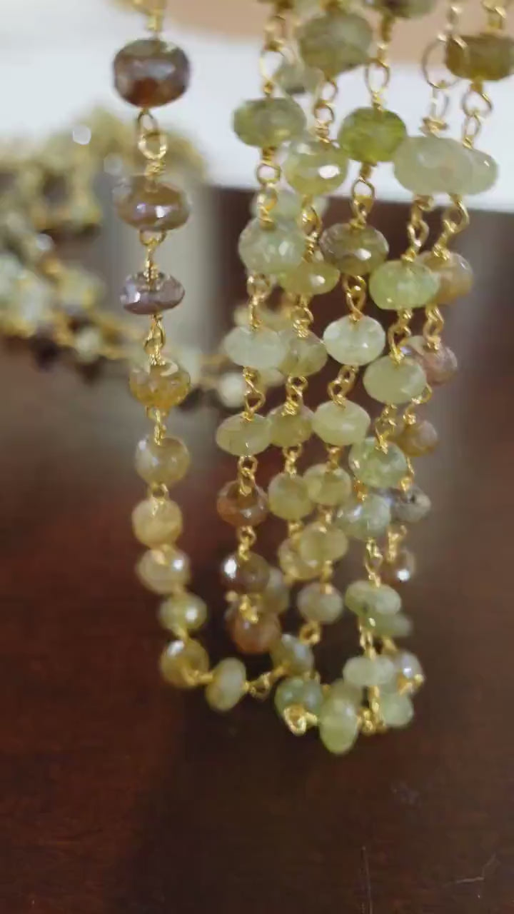 Natural Grossular Garnet, green garnet  6mm large Faceted  Diamond Cut Roundel handmade wire wrapped in 14K Gold Filled  Necklace.