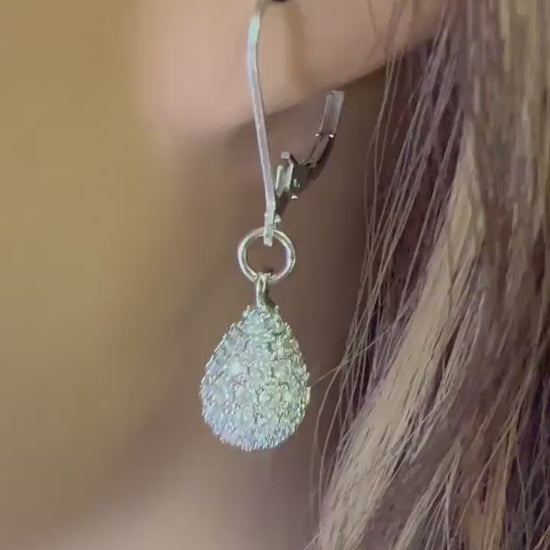 925 Sterling silver CZ Diamond Waterfrop  8x12mm Briolette Teardrop Leverback Earrings. Heavy weight Beautiful Elegant Simple Gift 925 stamp