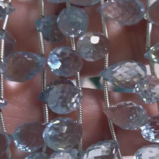 Natural Swiss Blue Topaz Faceted Briolette, drop , Genuine AAA Quality Blue Topaz Graduated Faceted Teardrop 6-7x11mm cut Gemstone by piece