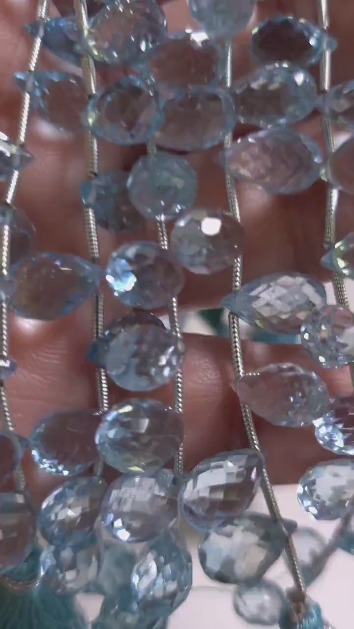 Natural Swiss Blue Topaz Faceted Briolette, drop , Genuine AAA Quality Blue Topaz Graduated Faceted Teardrop 6-7x11mm cut Gemstone by piece