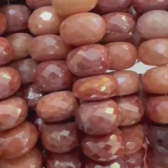 Natural Peach Silverite Moonstone Shaded Mystic Faceted Roundels 7.5-8.5mm, 9-10mm Gemstone, High Quality, Jewelry Making Beads.