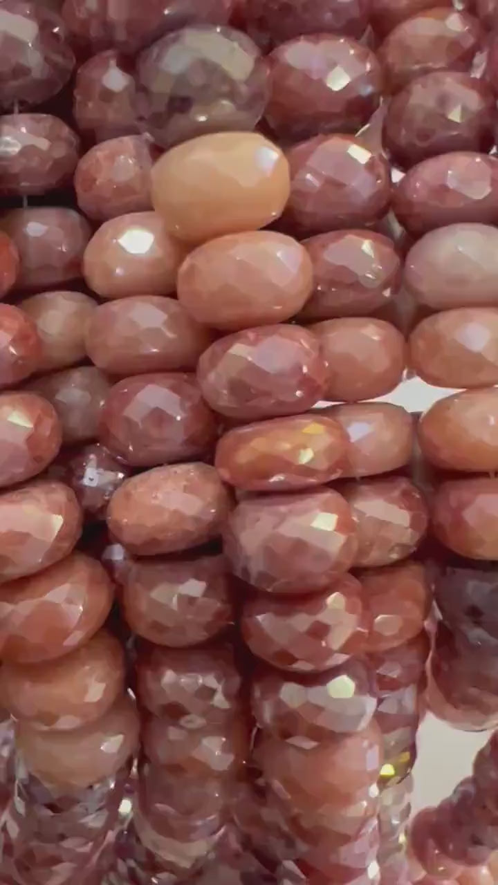 Natural Peach Silverite Moonstone Shaded Mystic Faceted Roundels 7.5-8.5mm, 9-10mm Gemstone, High Quality, Jewelry Making Beads.