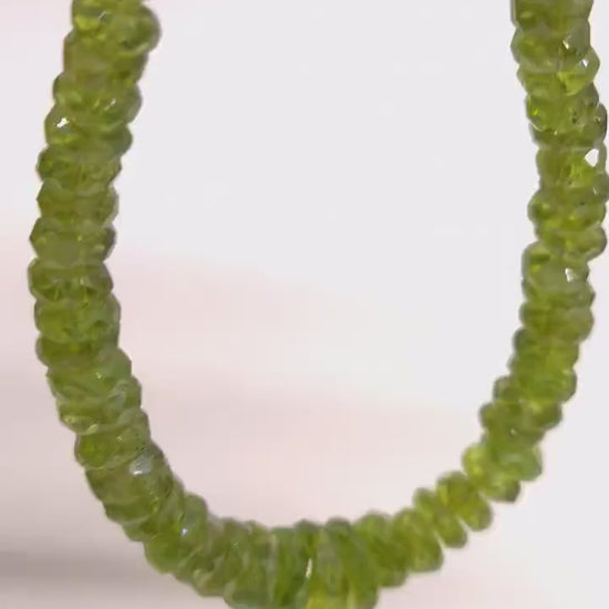 Natural Raw Peridot Graduated Tumbled Faceted Rondelle 6-14mm Gemstone Beads, One of a Kind Rare Necklace with 14K Gold Filled Clasp 19.5"