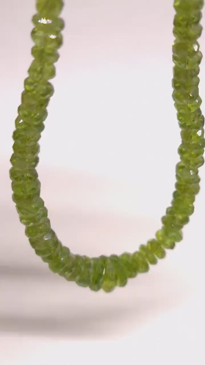 Natural Raw Peridot Graduated Tumbled Faceted Rondelle 6-14mm Gemstone Beads, One of a Kind Rare Necklace with 14K Gold Filled Clasp 19.5"